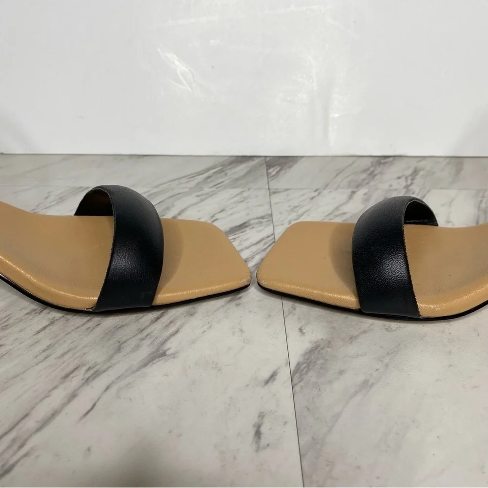 New! Marc Fisher Derine Black Leather Square Toe Heeled Sandal 7 1/2